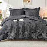 7 Piece King Comforter Set Seersucker, All Season Luxury Bed in a Bag, Bedding Set with Comforters, Sheets
