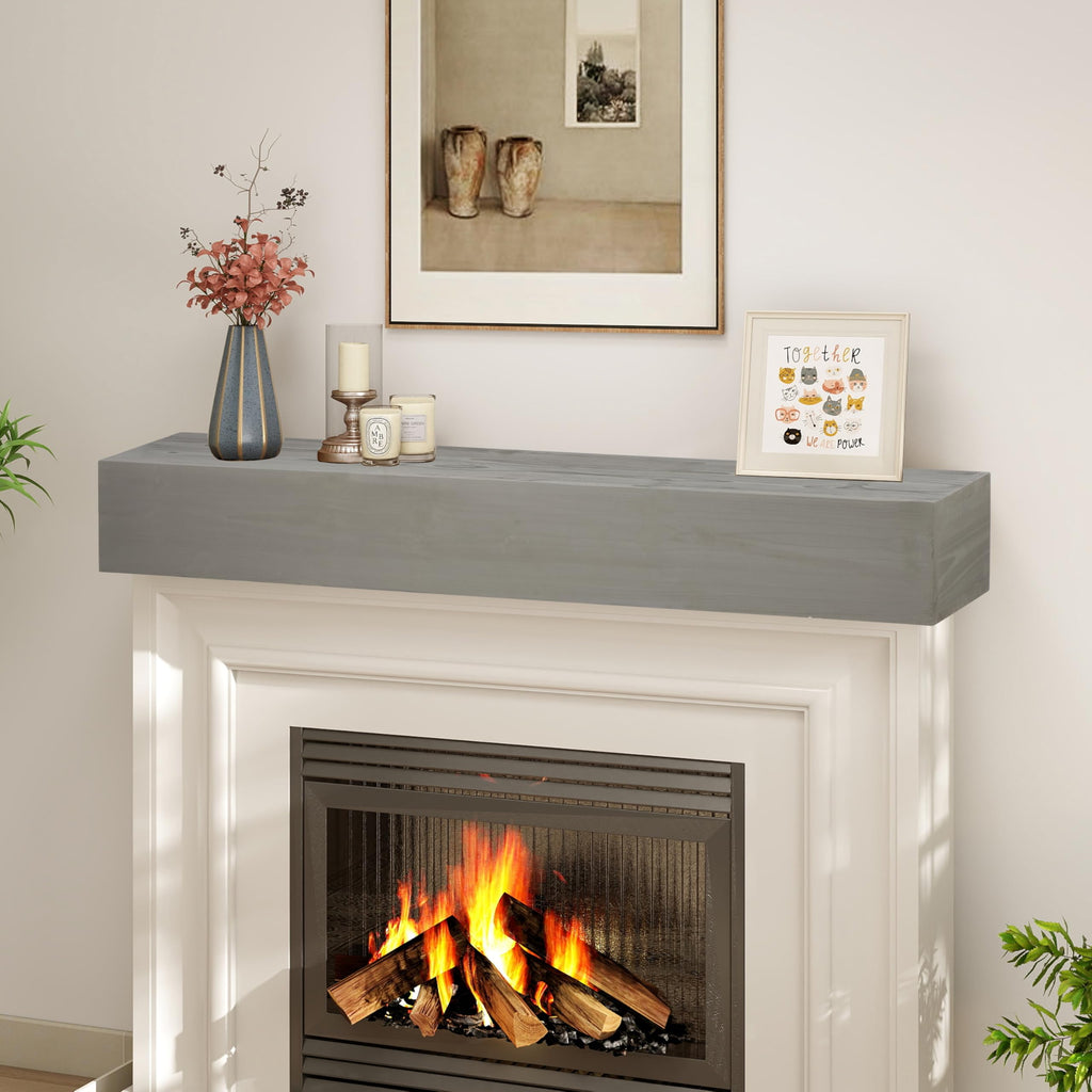 72" Rustic Wood Fireplace Mantel | Wall-Mounted & Floating Shelf Decor