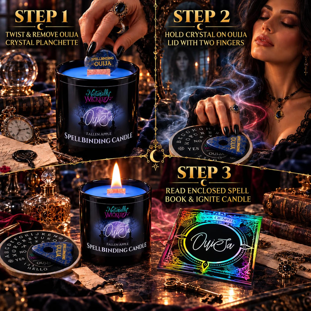 Spellbinding Ouija Candle with Crystal Planchette, Ouija Board & Gift Box