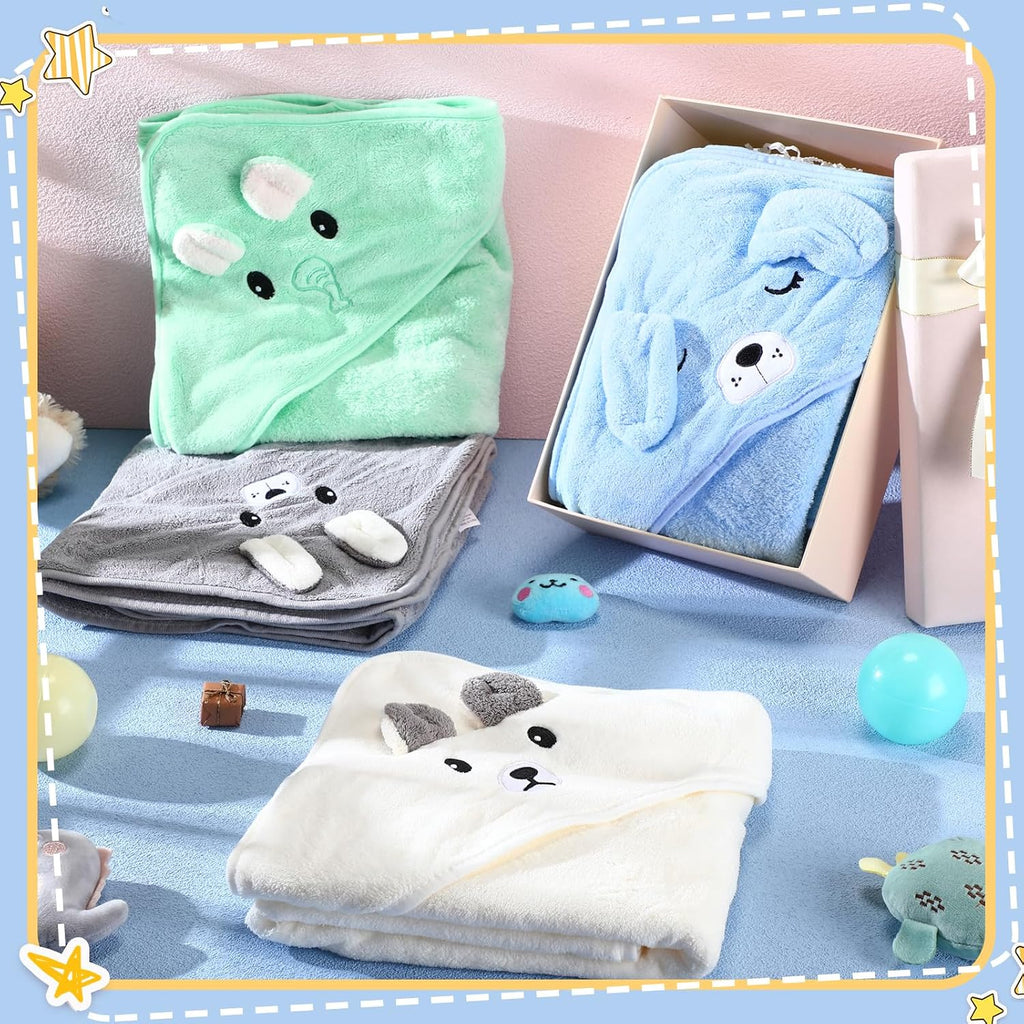 4 Pcs Baby Hooded Towel Coral Fleece Absorbent Towels, Cute Style