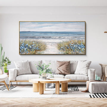 Framed Wall Art Decor - Farmhouse Boho Beach Coastal Vintage Floral Ocean Wall Picture Daisy Flowers Sea Canvas Print
