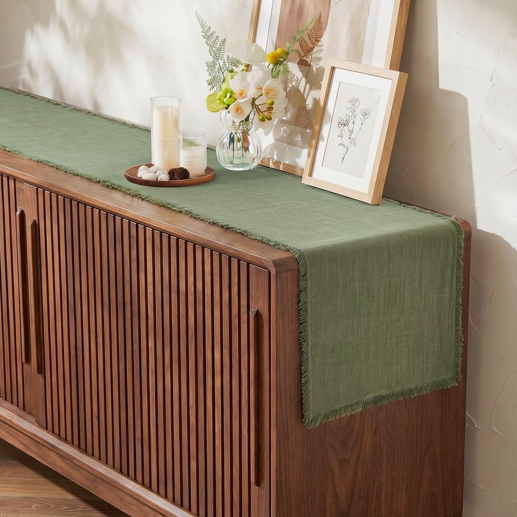 Frayed Edge Table Runner - Moss Green