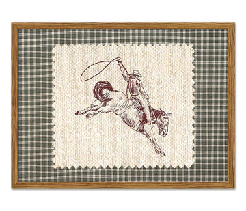 Framed Vintage Western Cowboy Wall Art, Southwestern Horse Rodeo Pictures Wall Decor, Mid Century Modern Green