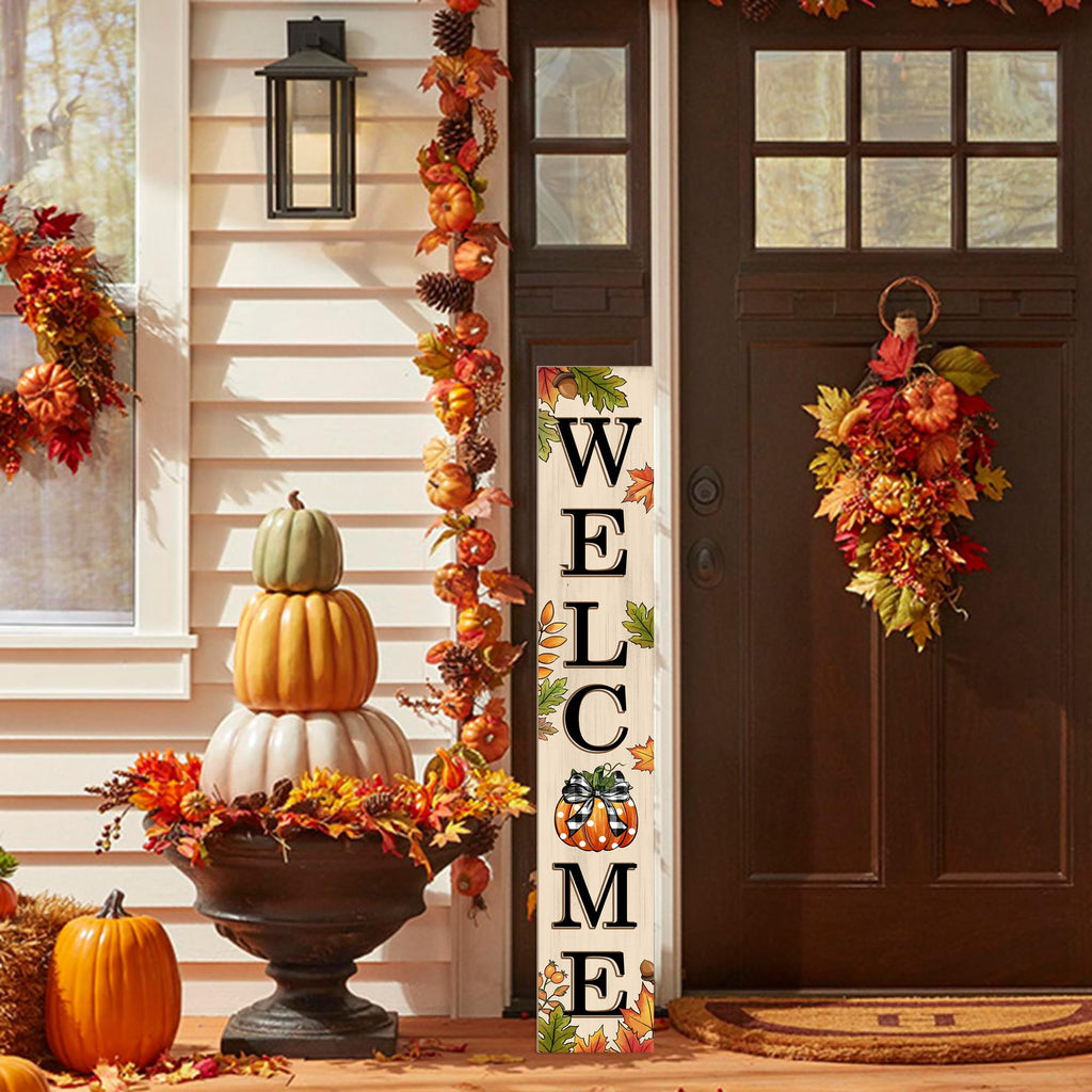 Fall Welcome Sign 47 inch Autumn Pumpkin Vertical Wooden Porch Sign Front Door Decorate For Garden Home Yard