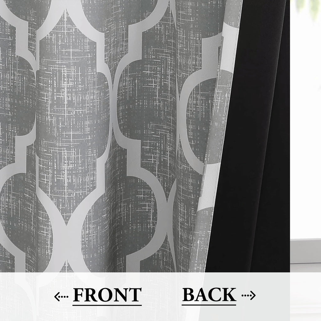 Moroccan 100% Blackout Curtains Bedroom Grey 50x84 2 Panels
