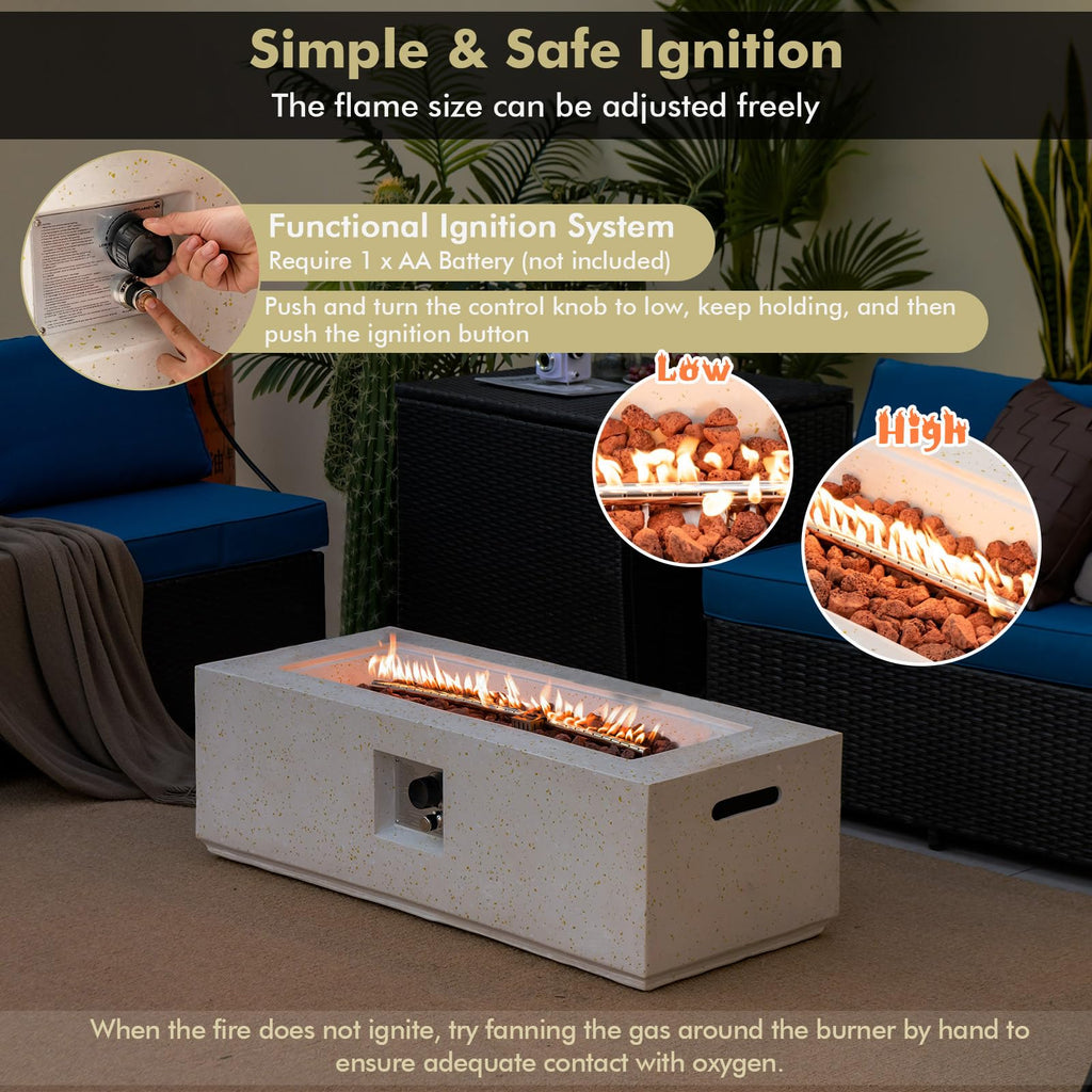 Propane Fire Pit Table, 50, 000 BTU Terrazzo Gas Fire Table w/Simple Ignition System & Stainless Steel Burner