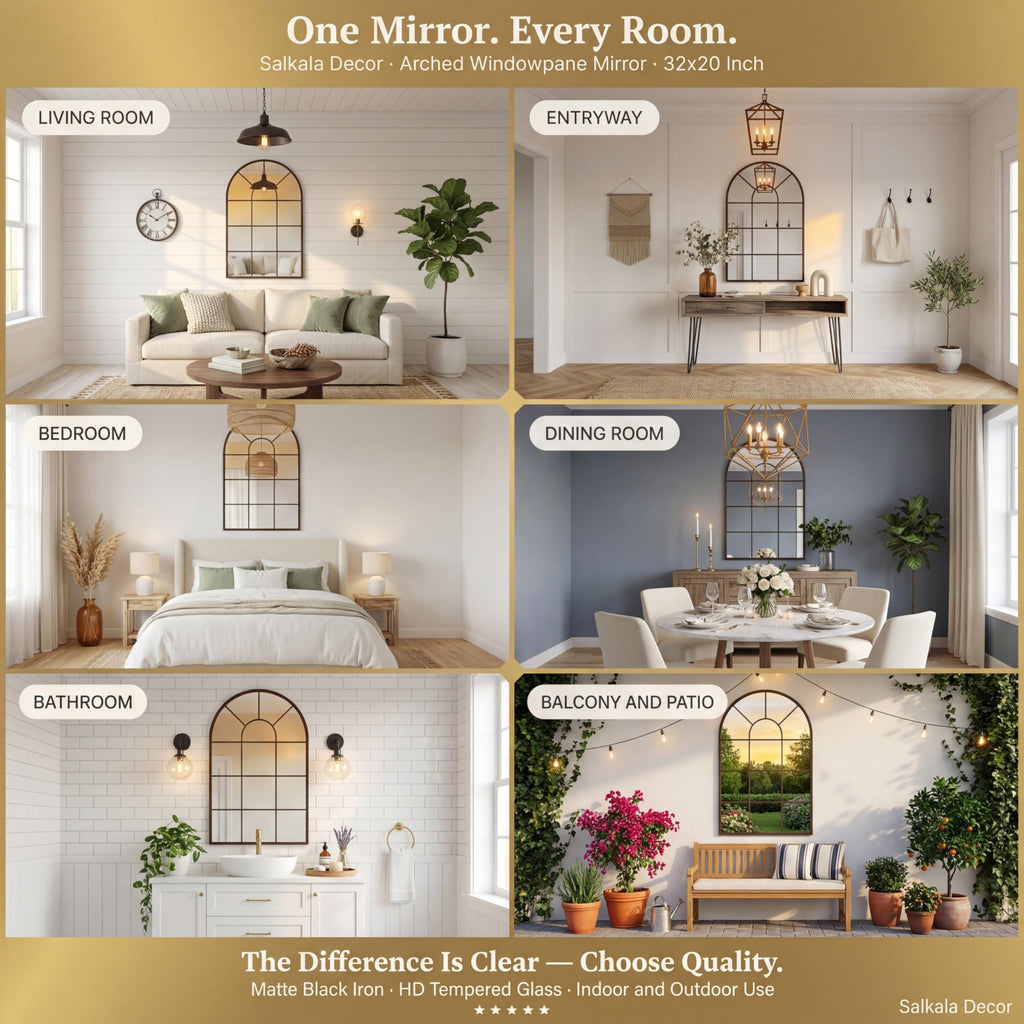 Arched Window Mirror | Farmhouse Decorative Wall Mirrors Vanity, Fireplace Mantel | Window Pane Mirror Wall Decor