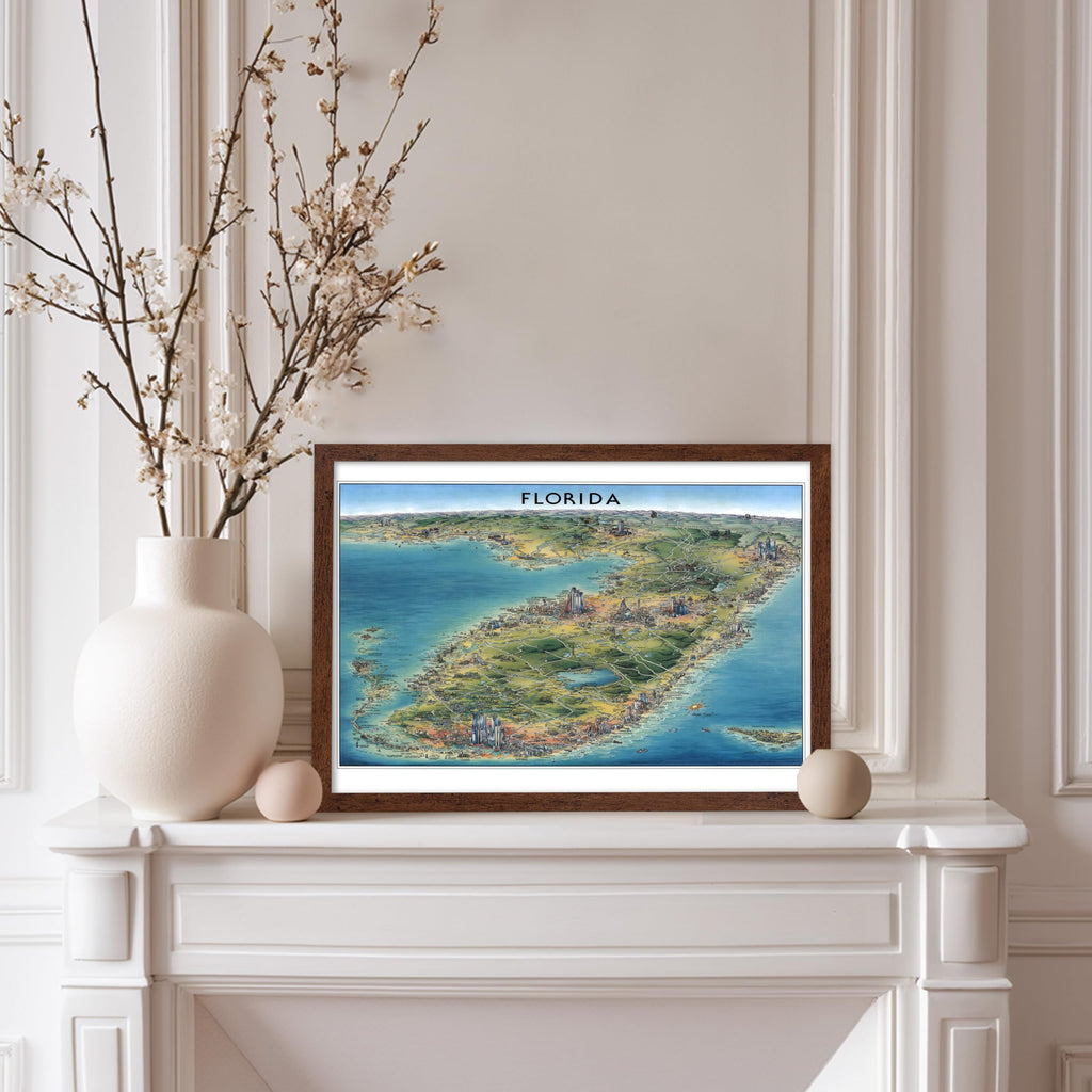 Master Vintage Florida Print - Travel Poster - Old Pictorial City Map - Gift for Men, Women, Travel Lover - Unique
