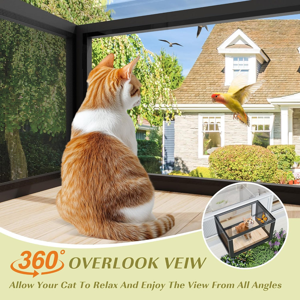 Cat Window Box Outdoor, Window Perch with Bug Proof Wire Mesh, Black