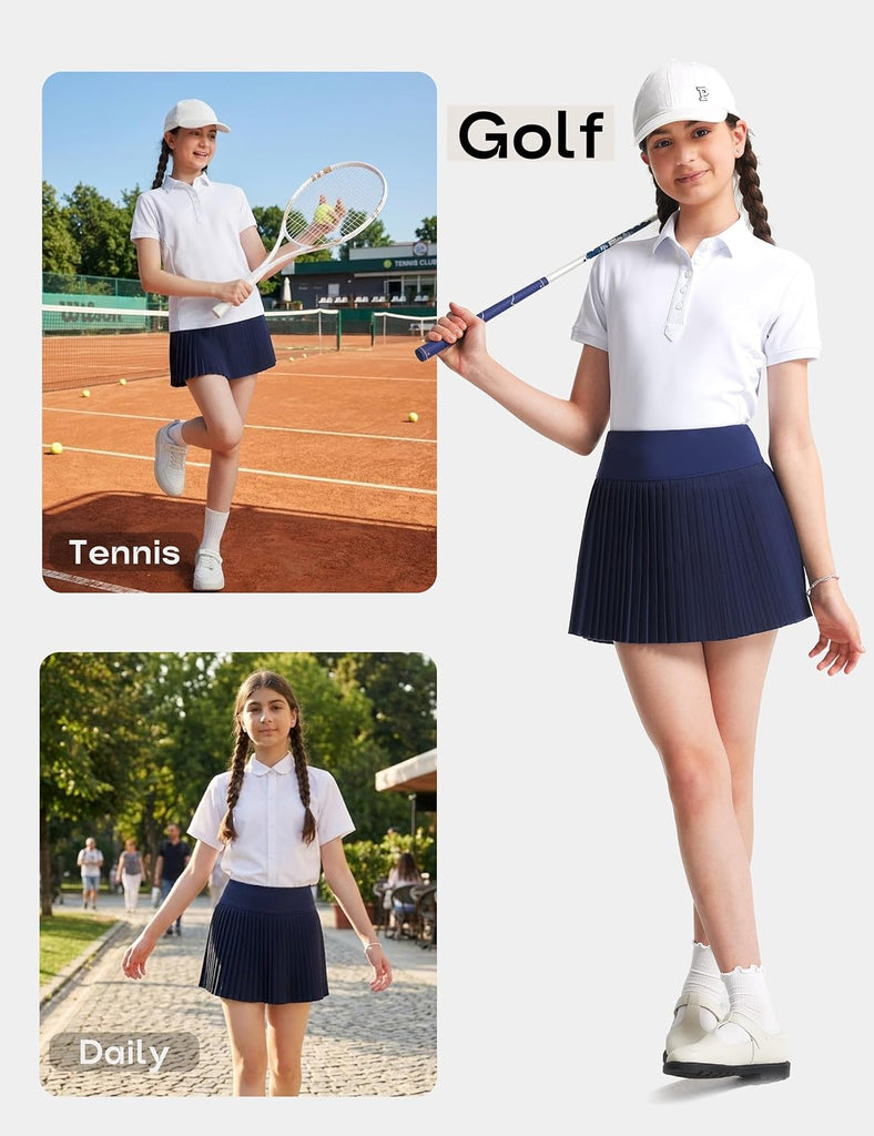 Girls Uniform Skirts Pleated Skorts with Shorts Pockets UPF50