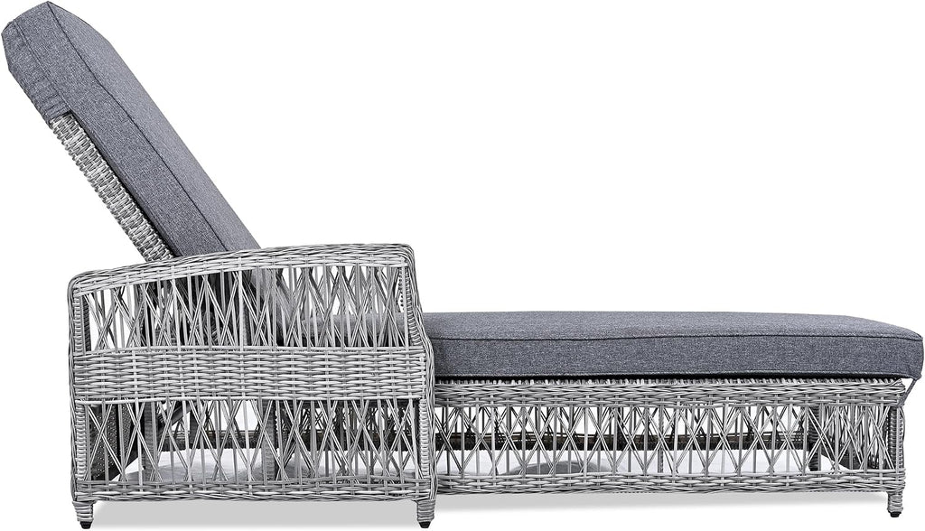 Patio Lounge Chair, Outdoor Rattan Chaise Lounge with 4 Adjustable Backrest and Armrests, All Weather Wicker