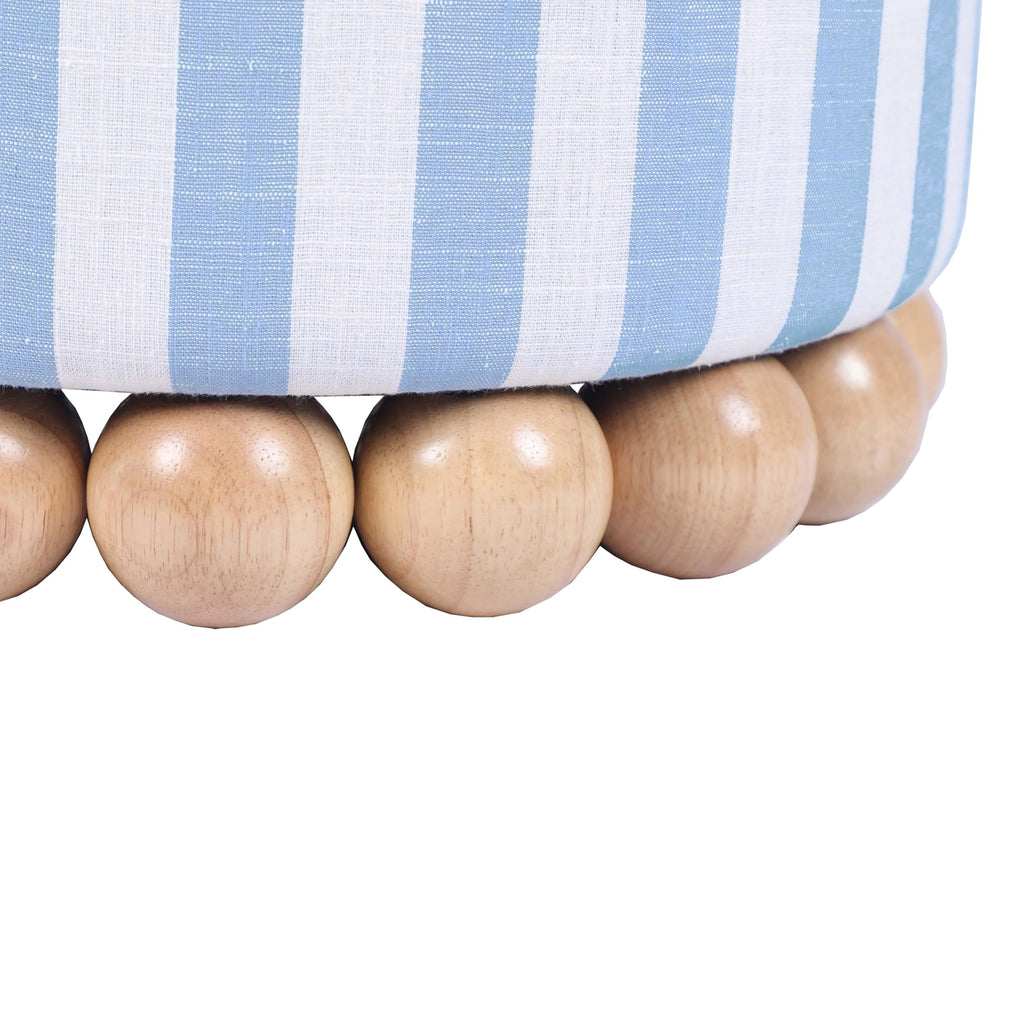 Dex Small Round Ottoman Footstool, Striped Linen, Pastel Blue