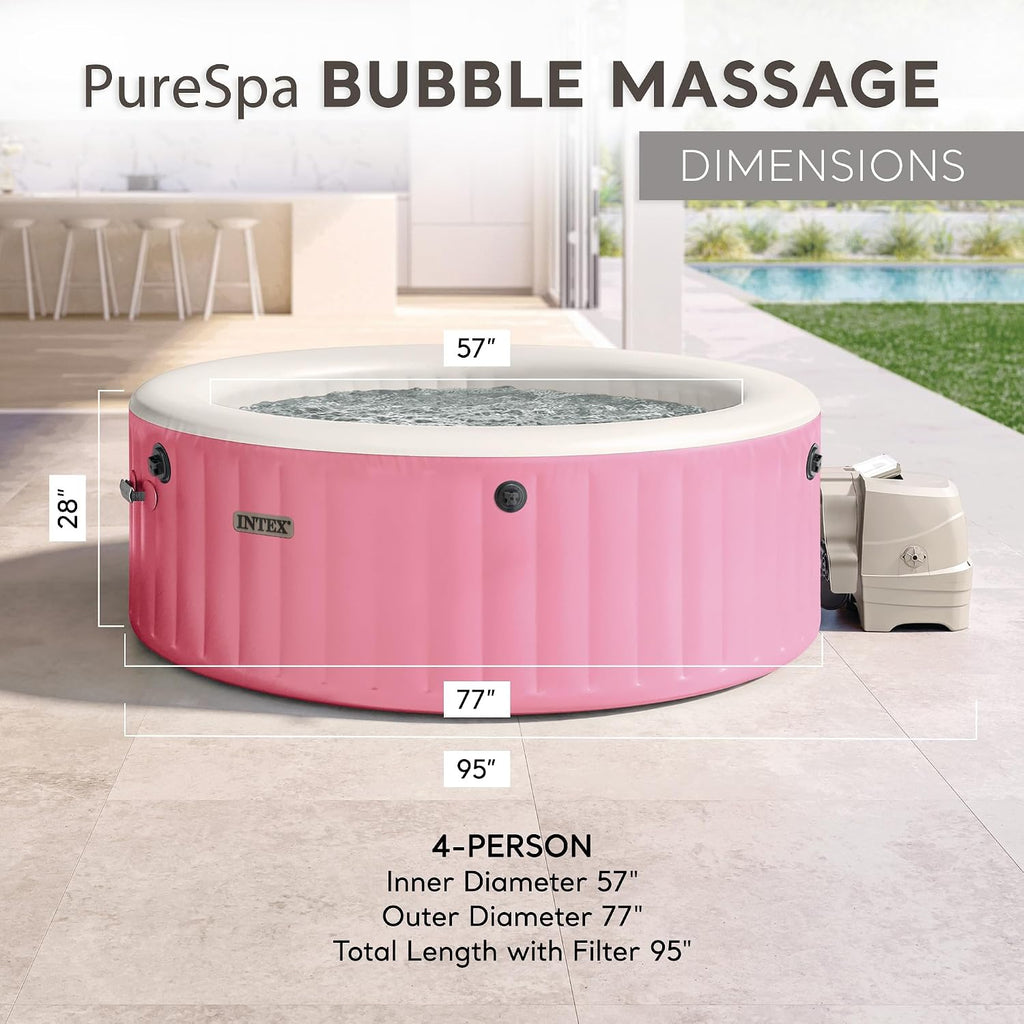 PureSpa 4 Person Inflatable Hot Tub with Energy-Efficient Spa Cover | 28479EH Bubble Massage: Saltwater System
