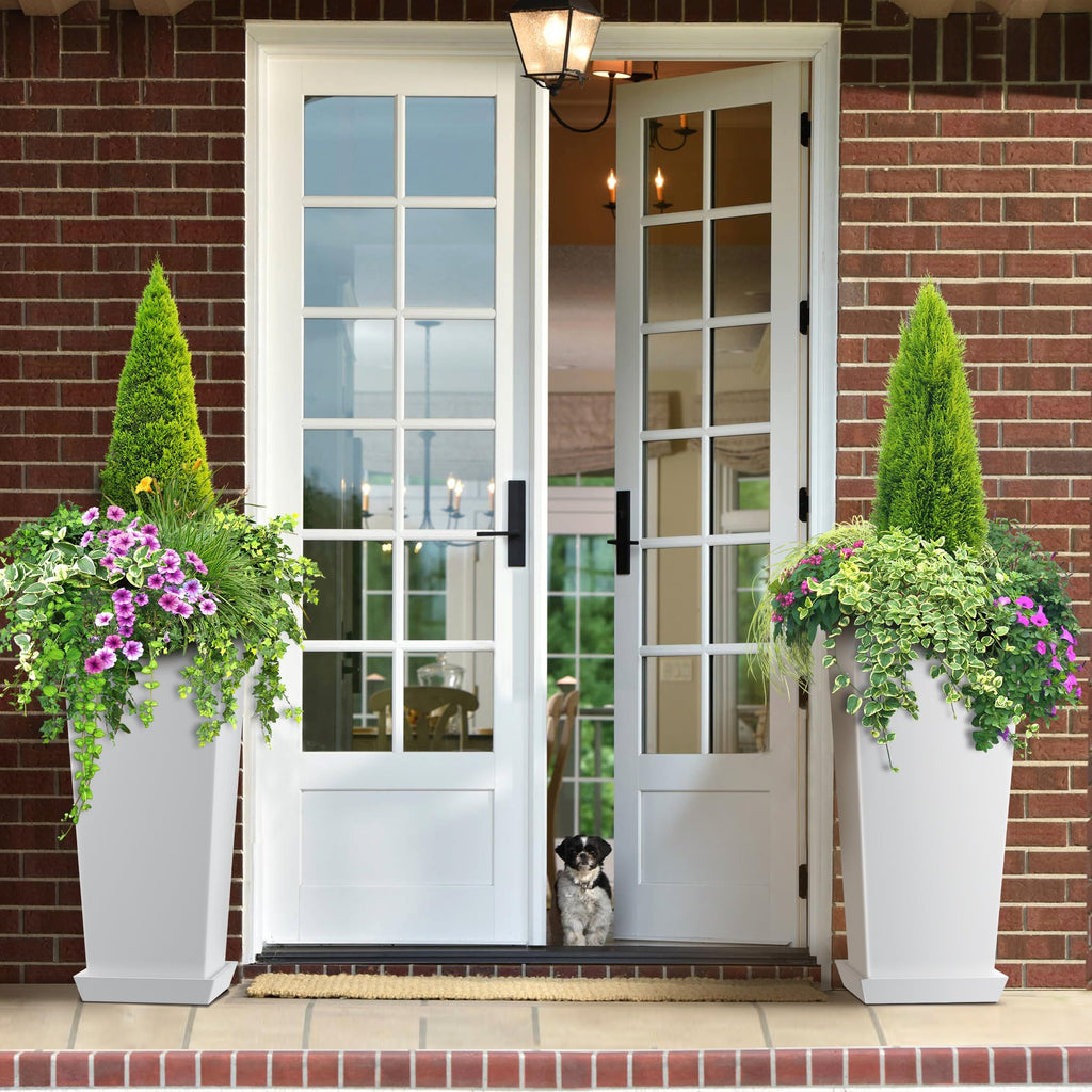 Set of 2 Tall Outdoor Planters 24 Inch, Large Planters for Indoor Outdoor Plants, Tapered Square Flower Pots with