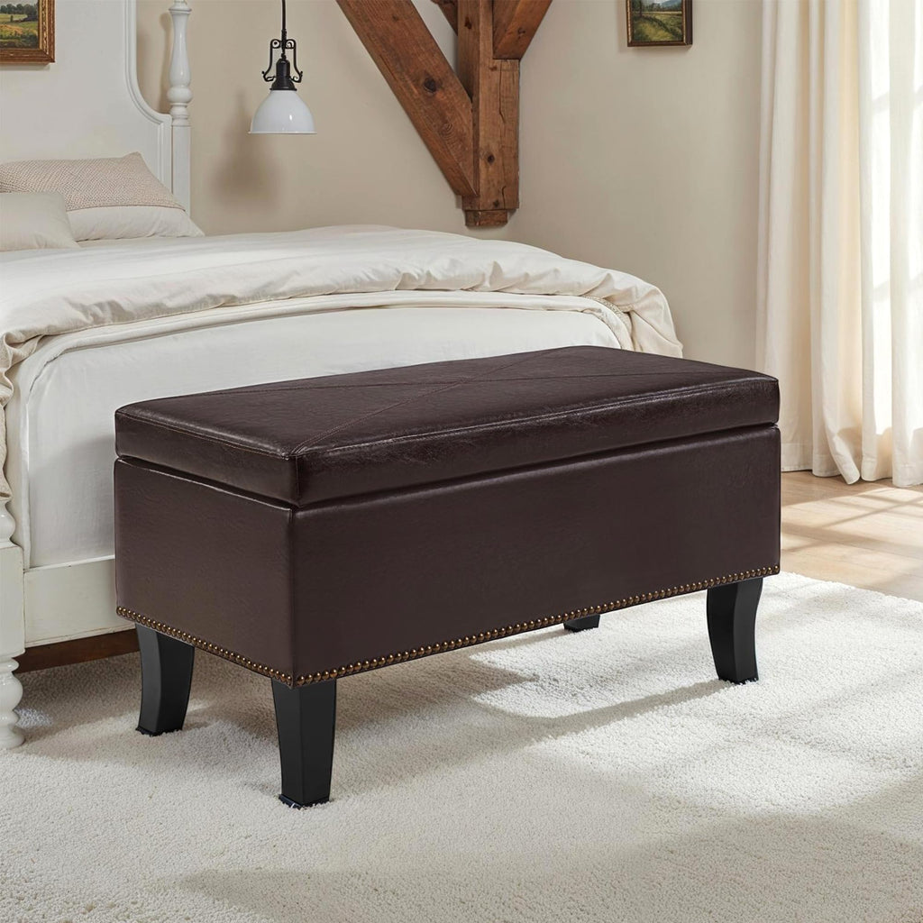 Designs4Comfort Winslow Storage Ottoman Bench 32" - Transitional Upholstered Footstool & Seat, & Bedroom, Espresso