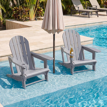 Adirondack Chair Set of 2, Screw-Free HDPE Oversized Outdoor Adirondack Chairs with Cup Holder, Wood Grain Finish