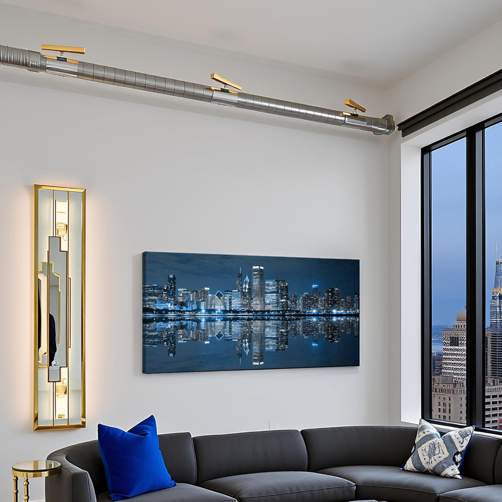 Modern City Wall Art Chicago Downtown at Night Picture Print on Canvas Building Artwork Living Room Wall Decoration