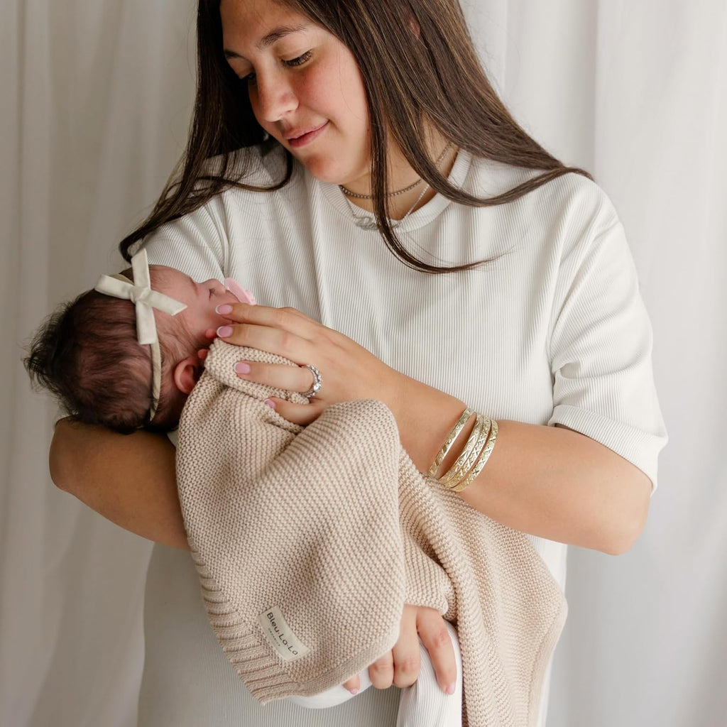 100% Organic Cotton Heritage Knit Textured Baby Quilt Blanket - Signature Heritage Knit, Soft Breathable Newborn Baby