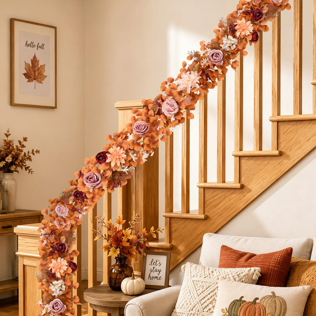 2Pcs Fall Garland, 11Ft Eucalyptus Garland with Flowers