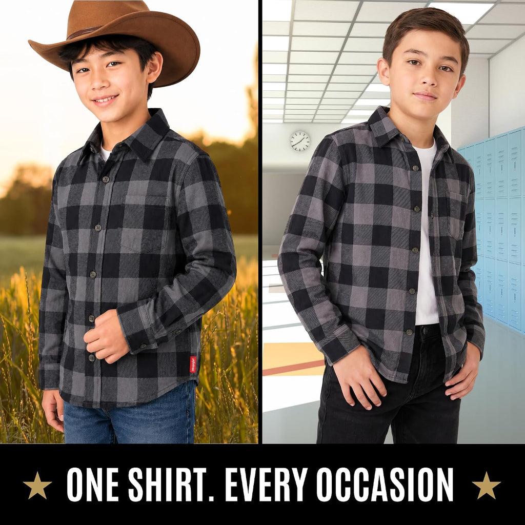 Boys Flannel Shirts - Long Sleeve Fall Plaid Button Down