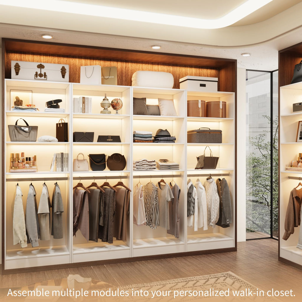 Closet Organizer System with Rod & 3 Shelves, Small Closet Wardrobe