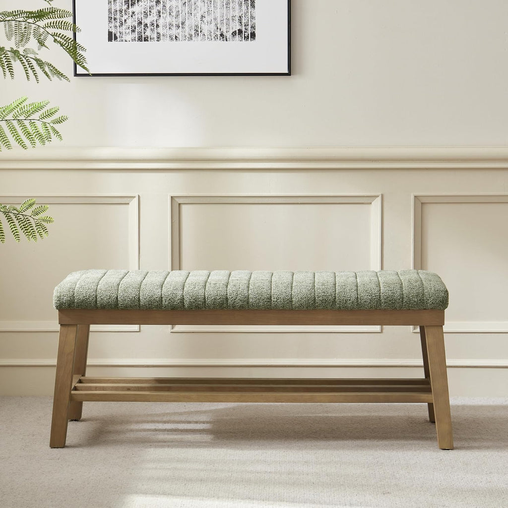 Entryway Bench, 44.4" Upholstered Storage Shoe Bench , Shoe Rack Bench with Rubberwood Legs, Modern End of Bed Bench