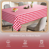 Gingham Checkered Tablecloth 60x102 Inch, 100% Cotton, Classic Check Pattern, Washable Table Cover f