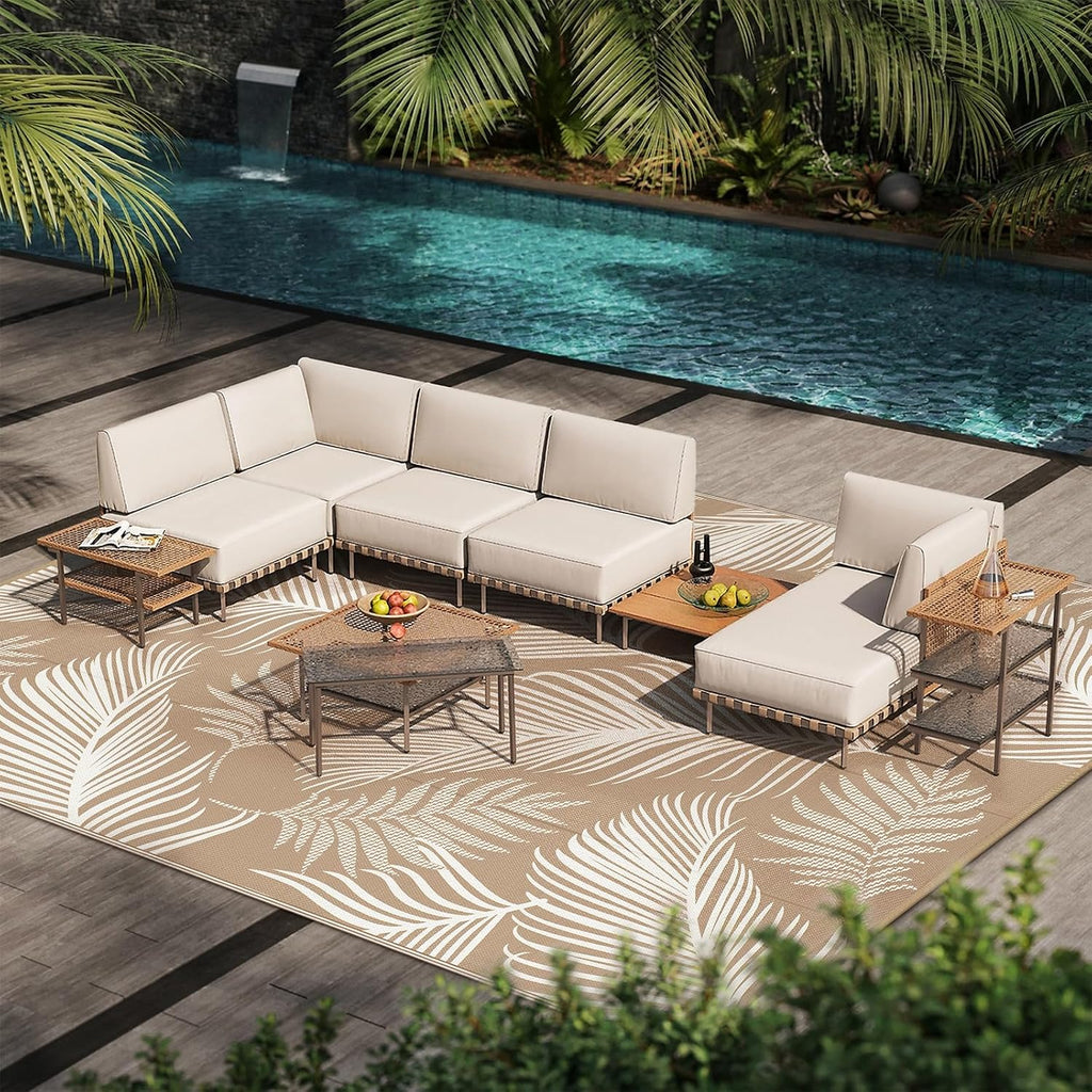 Waterproof Outdoor Rug 8x10, Reversible Plastic Straw Patio Camping Rug, Indoor Outdoor RV Mat Carpe