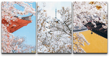 Canvas Print Wall Set Japan Architecture Cherry Blossom Flowers Botanical Floral Photography Realism Decorative