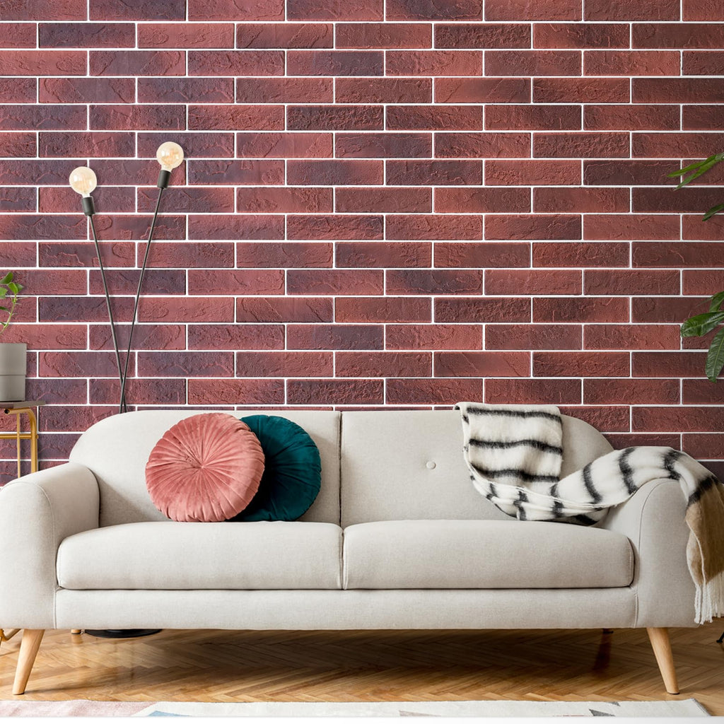 100 Vintage Red Faux Brick Wall Tiles, 3D Thin Brick Veneers, Fireplace and Fence Wall Panels (14.2 sq ft)