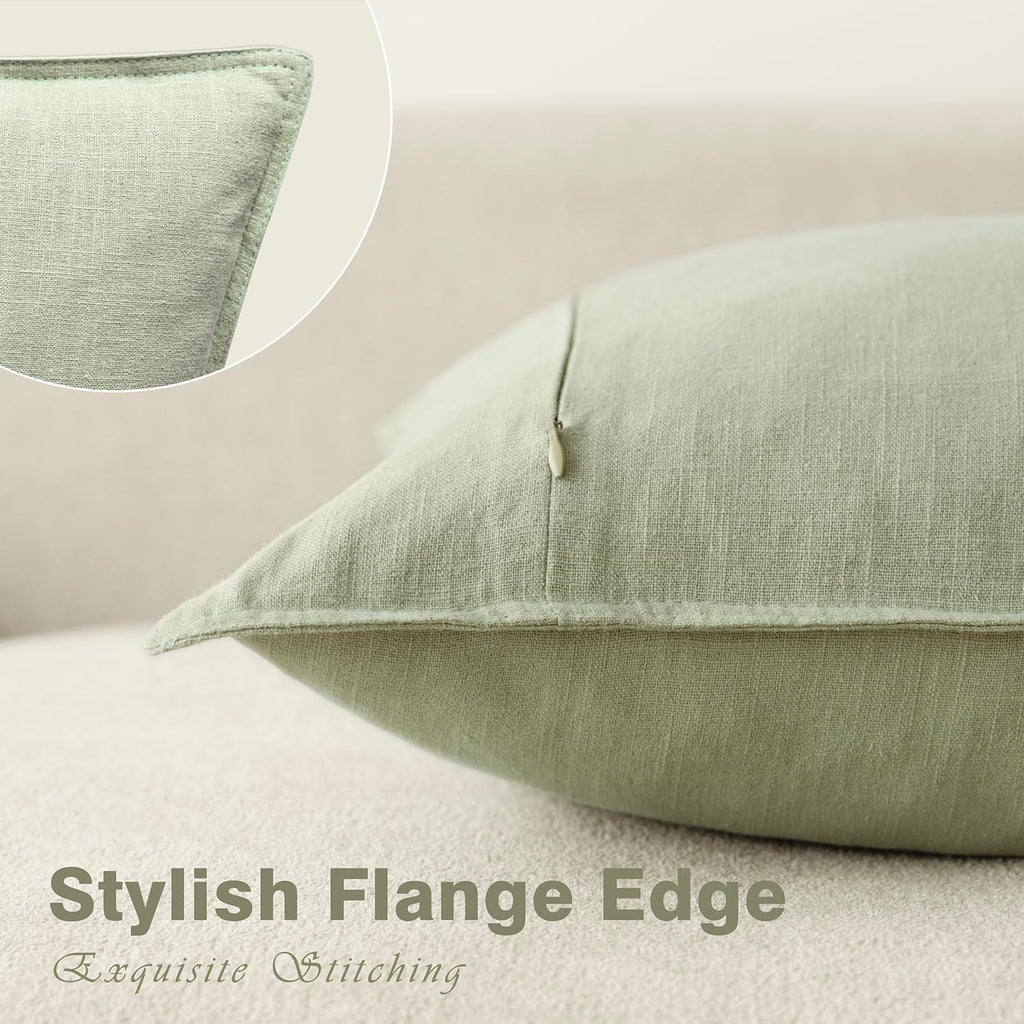Linen Solid Decorative Throw Pillow Cover 24x24 Inch Light Green
