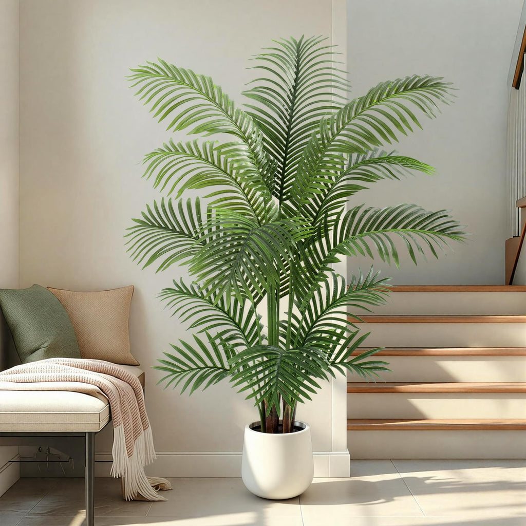 5ft Artificial Palm Tree Tall Faux Palm Tree Indoor Large Fake Plants with 15 Trunks Artificial Plants with White Pot