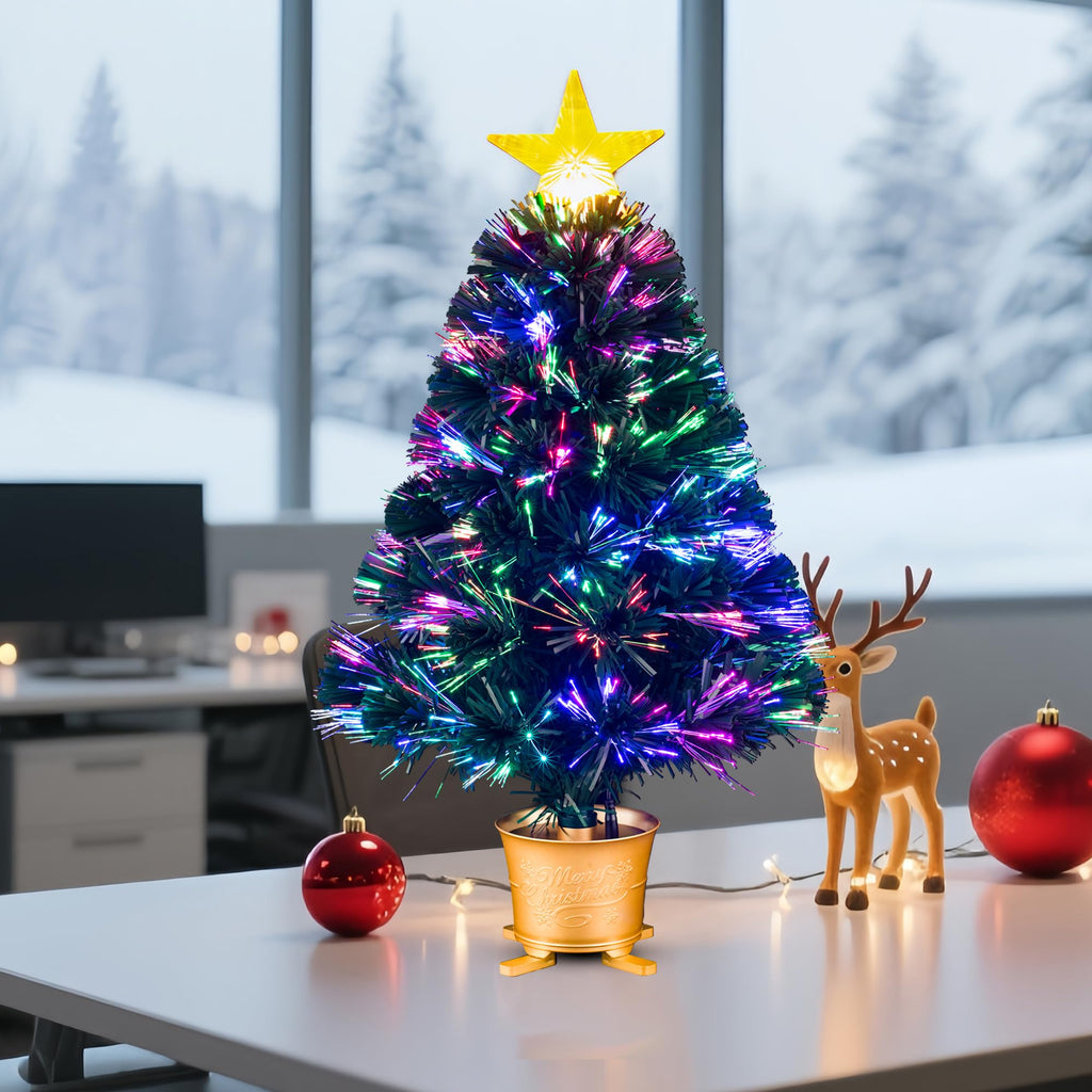 24inch Green Pre-lit Small Fiber Optic Tabletop Christmas Tree