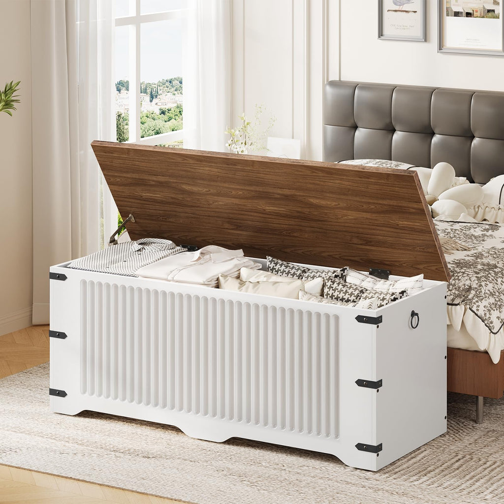 Storage Bench, Toy Box Organizer, Toy Chest with Safety Hinge, Farmhouse Style Storage Chest, 39.3 x 15.7 x 17.7