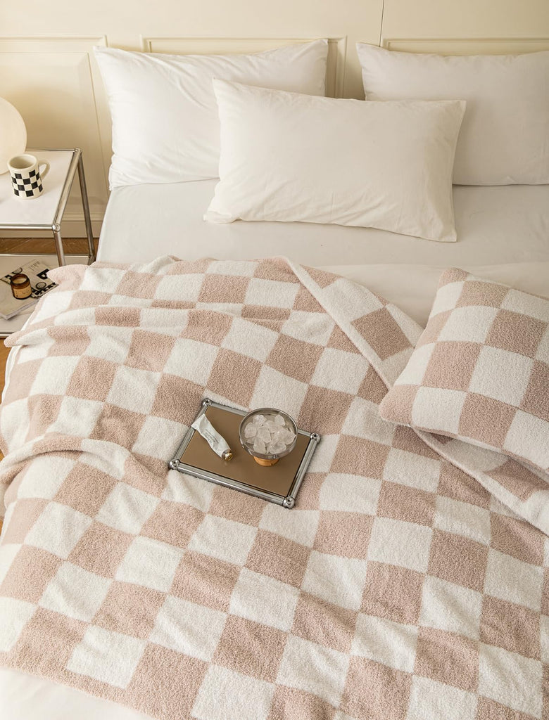 Ultra Soft Cozy Buffalo Checkerboard Grid Fluffy Microfiber Knitted Throw Blanket Lightweight Fleece Checkered