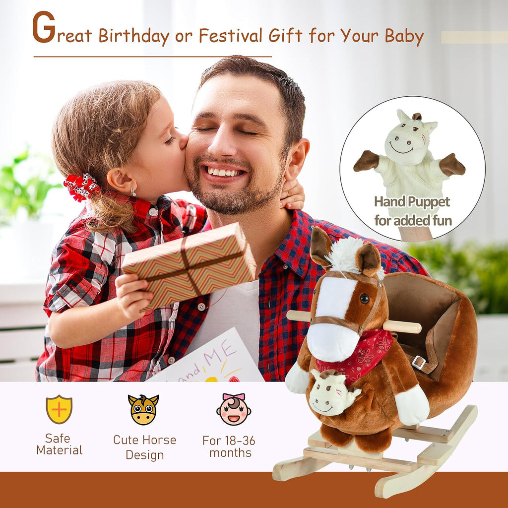 Kids Ride-On Rocking Horse Toy with Lullaby Song 18-36 Months Brown