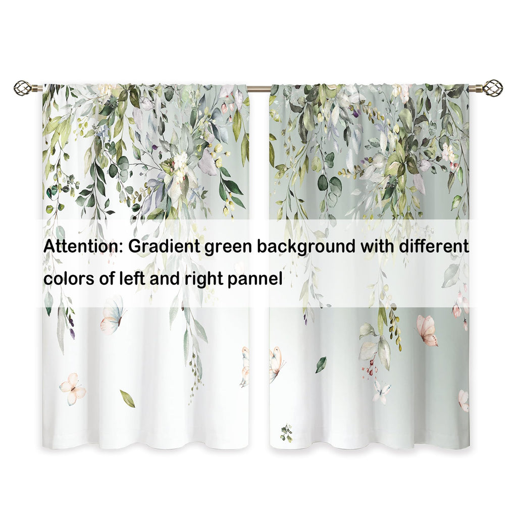 Sage Green Eucalyptus Small Kitchen Curtains Watercolor Leaves Window Treatment Flower Floral Plant Botanical