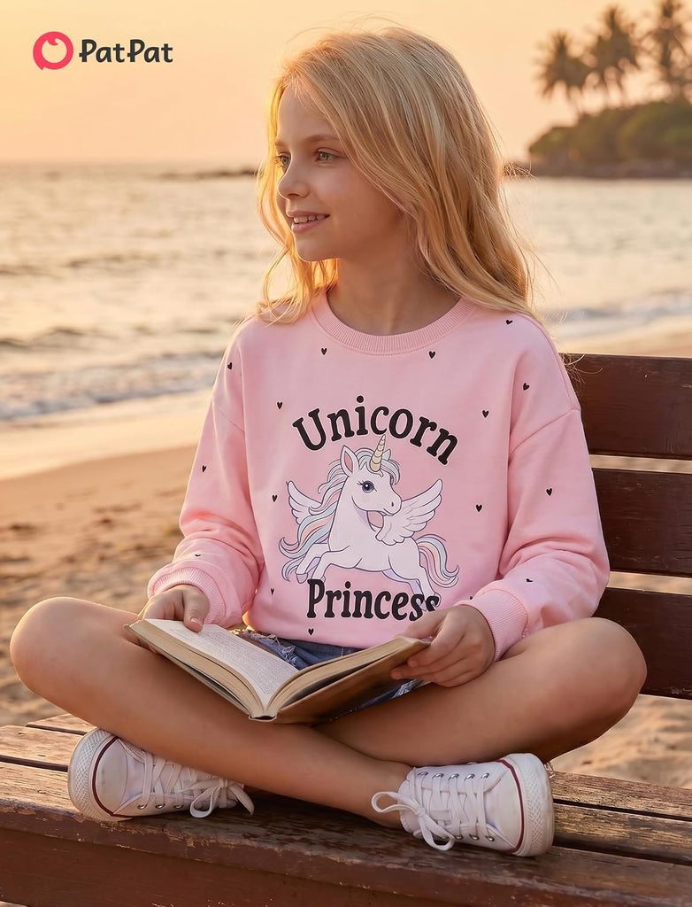 Girls Sweatshirt Lightweight Pullover Cute Pattern Tops