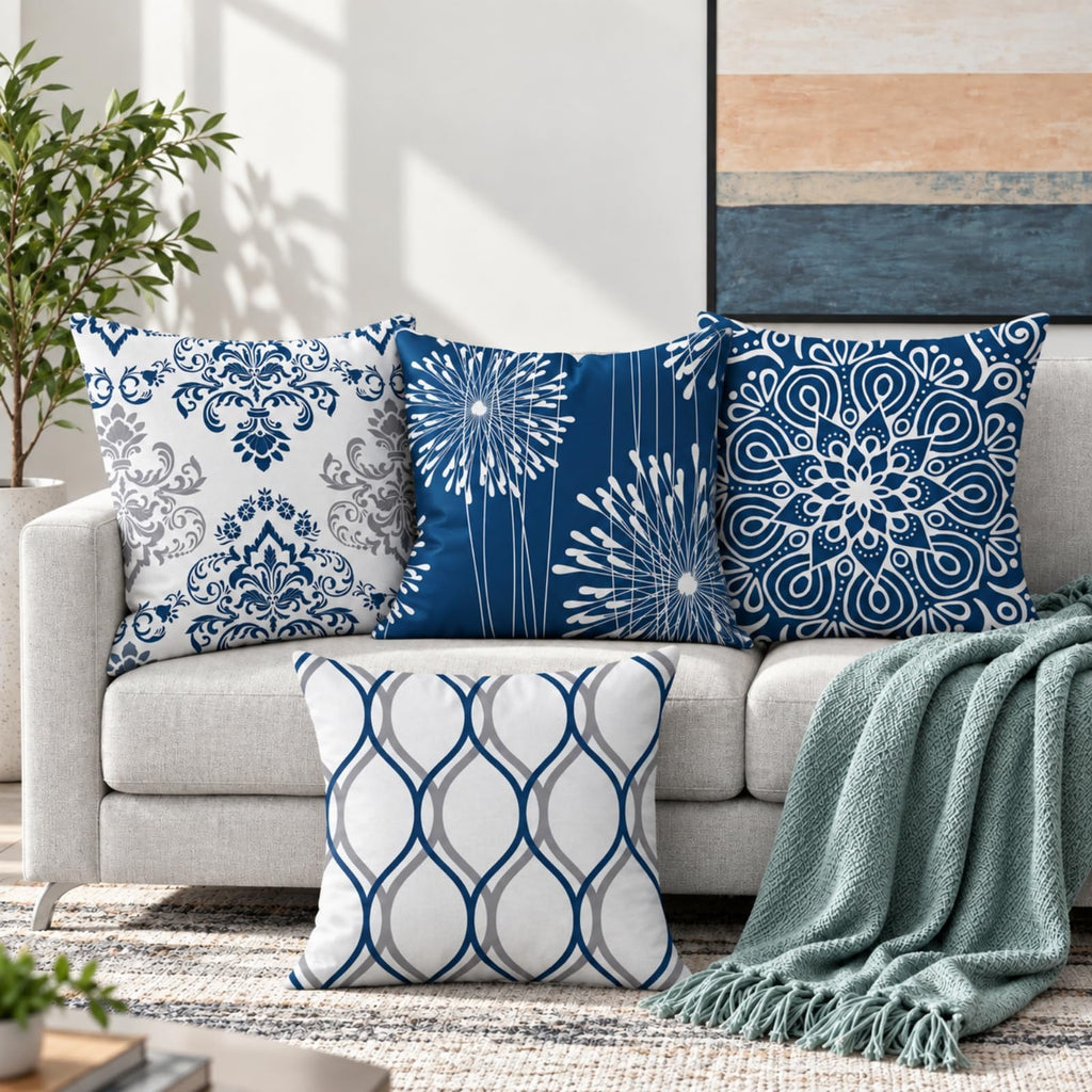 Decorative Throw Pillow Covers 18x18 Set of 4, Blue Modern Simple Square Pillow Case Cushion Cover for Sofa Couch