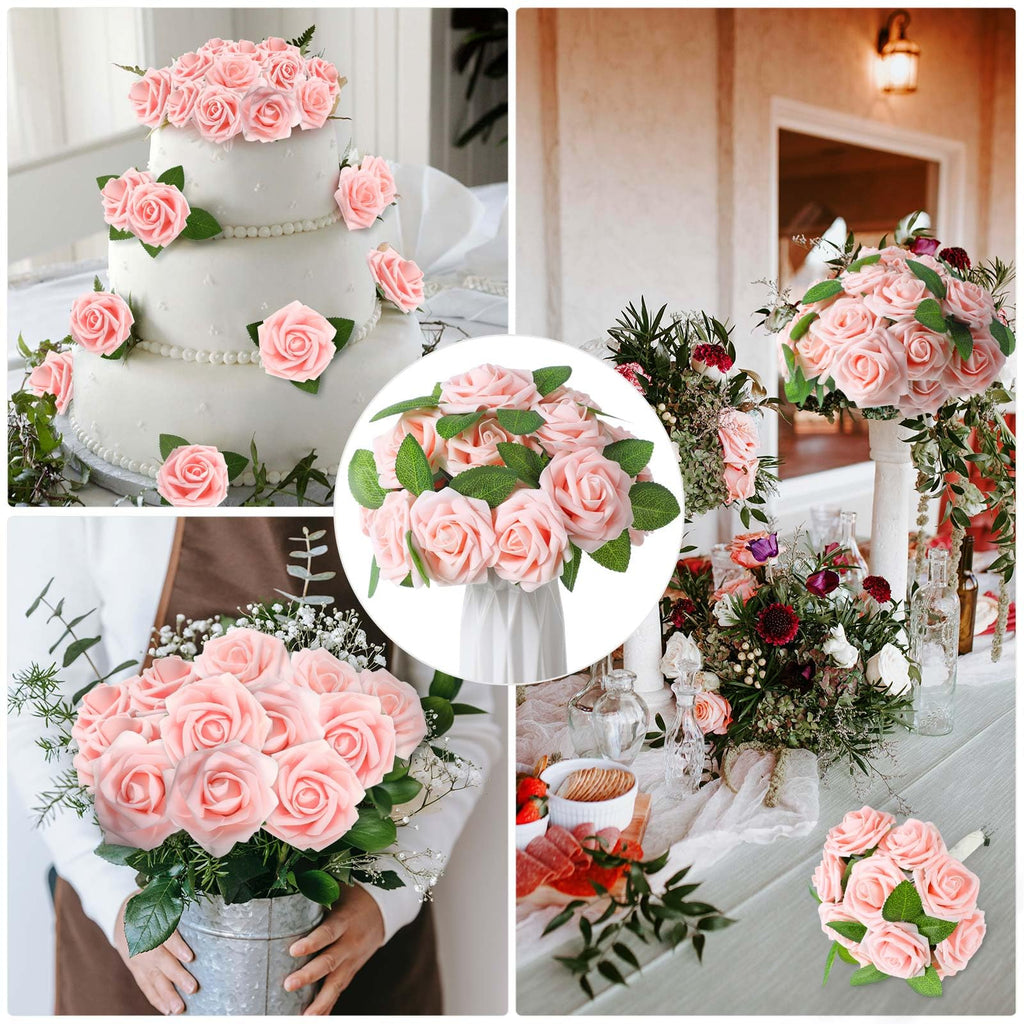 100 Pcs Artificial Rose Flowers, Pink