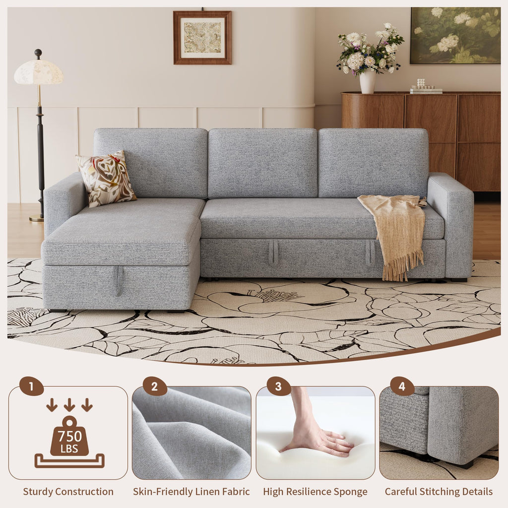 81" L Shaped Convertible Sleeper Sectional Sofa Bed, Light Gray