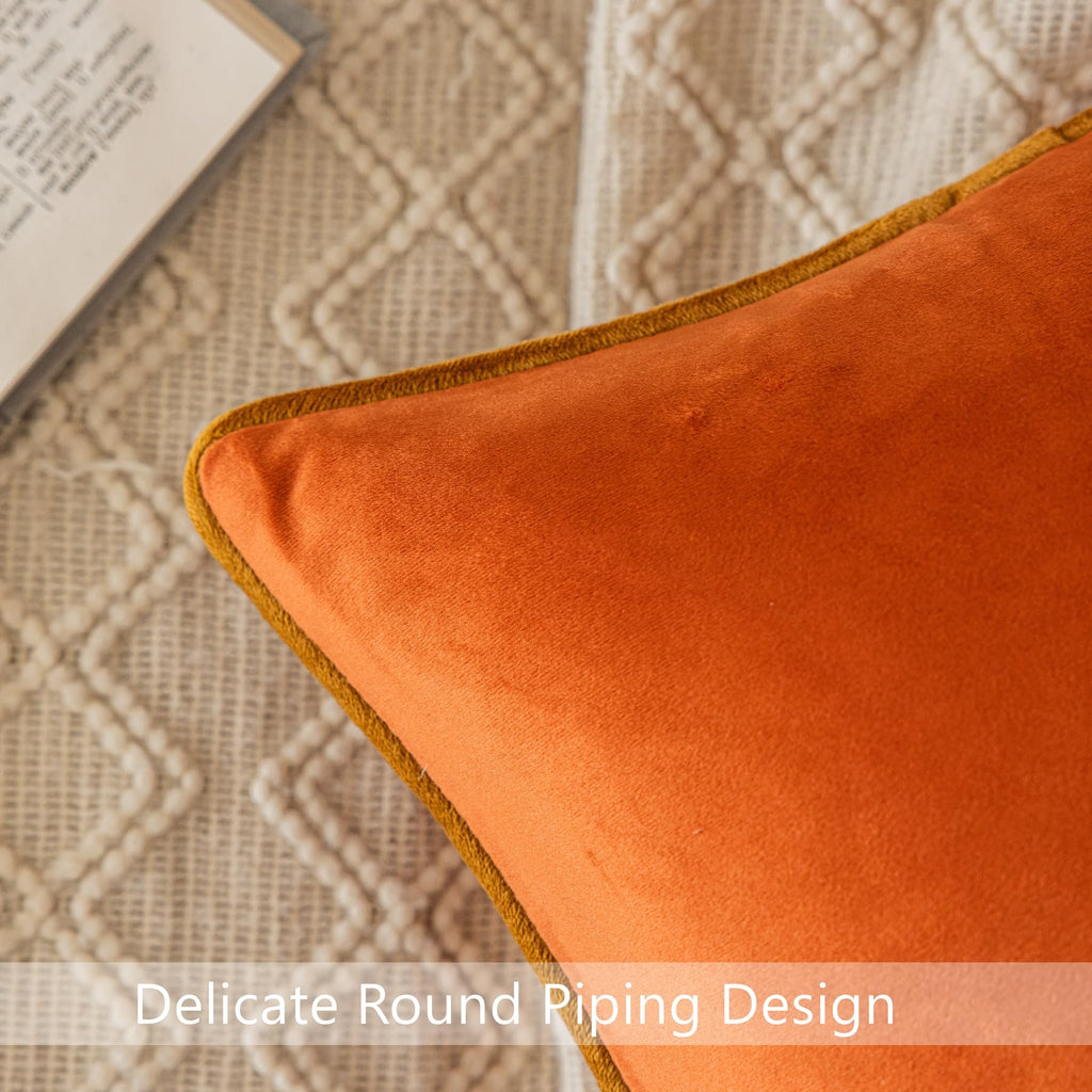 Set of 2 Fall Pillow Covers Brunt Orange Velvet Throw Pillow Covers Decorative Modern Autumn Pillow Cases Rope Edging