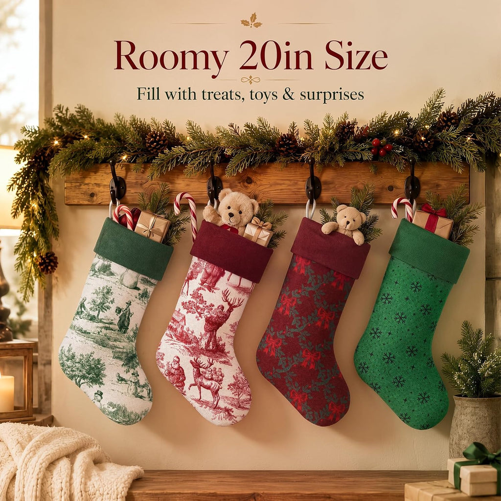 4 Pcs 20" Vintage Christmas Stockings Large Toile Xmas Stockings