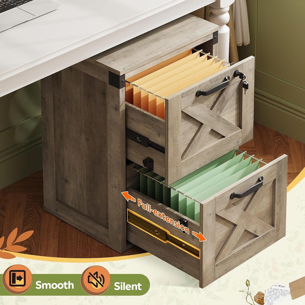 2-Drawer File Cabinet with Lock, Office Filing Cabinets, Gray Oak | Printer Stand, Letter & A4 Compatible, Home