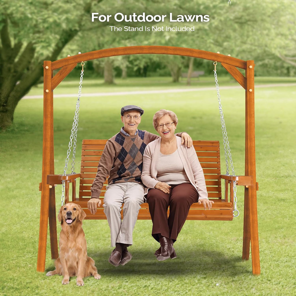 XL 4 FT Pro Wooden Porch Swing with Cup Holders, 880 LBS, Brown | Heavy-Duty Wood Frame; 880-Lb Capacity; Cup Holders