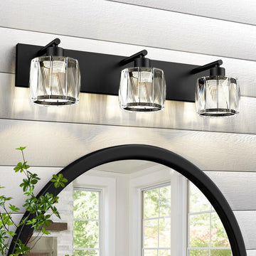 Crystal Vanity Lights s, 3 Light Bathroom Vanity Light, Modern Matte Black Bathroom Light Over Mirror, Black