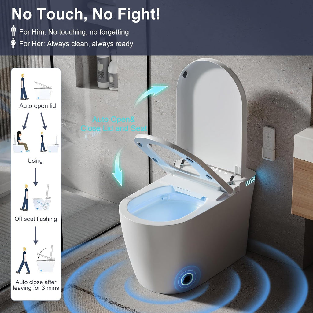 Smart Toilet with Bidet Built in, Bidet Toilet with Heated Seat and Night Light,Warm Water Wash&Dry