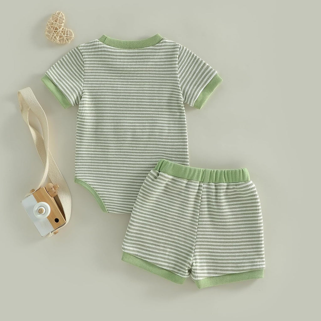 Little Dude Baby Boy Outfit Summer Waffle Romper Shorts Set