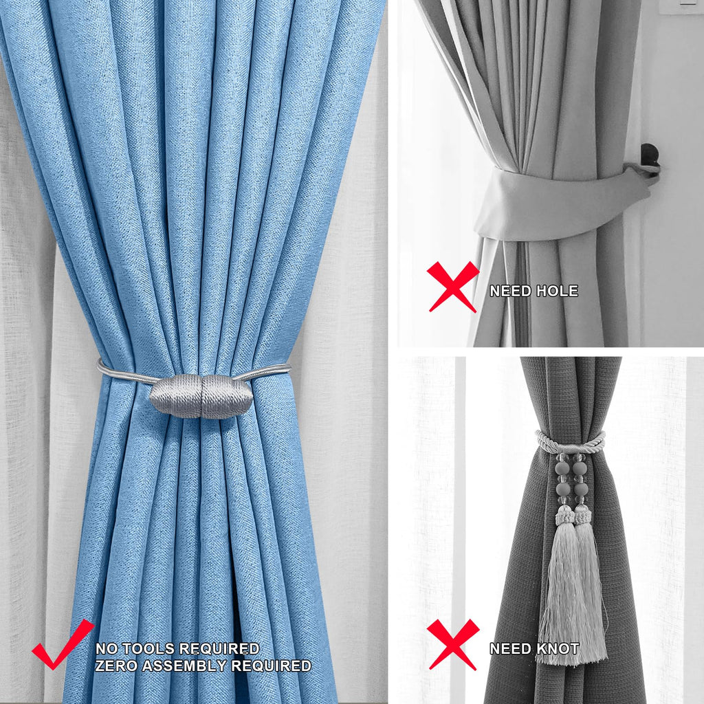 Gray Boho No Drill Magnetic Curtain Tiebacks Decor - 4PCS
