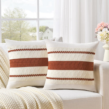 Set of 2 Rust Boho Decorative Throw Pillow Covers 18x18 Inch for Couch Bed Sofa, Aesthetic Modern Organic Fall Room